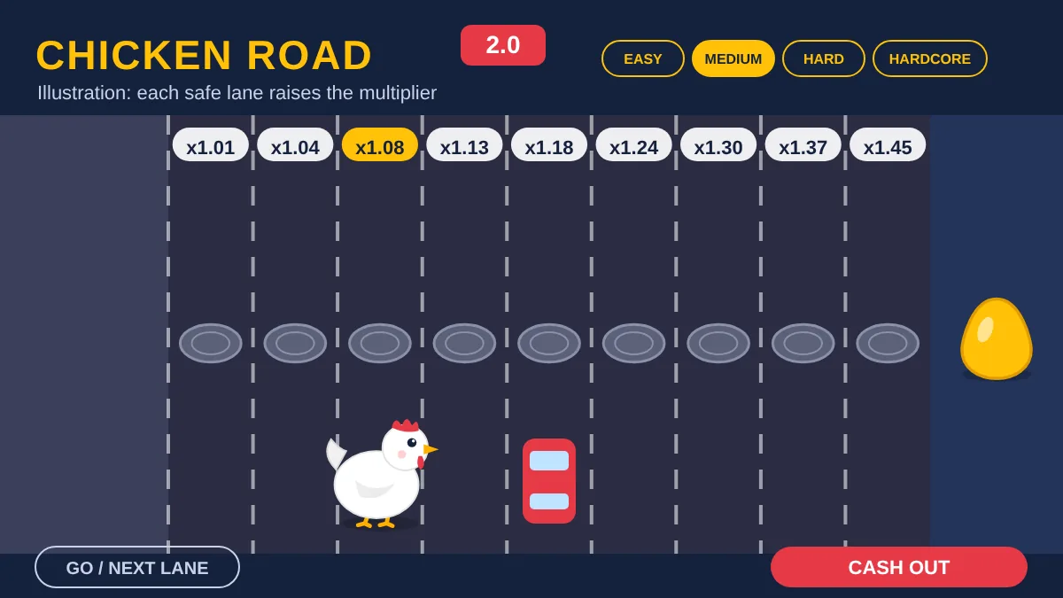 Illustration of Chicken Road 2 with longer lanes